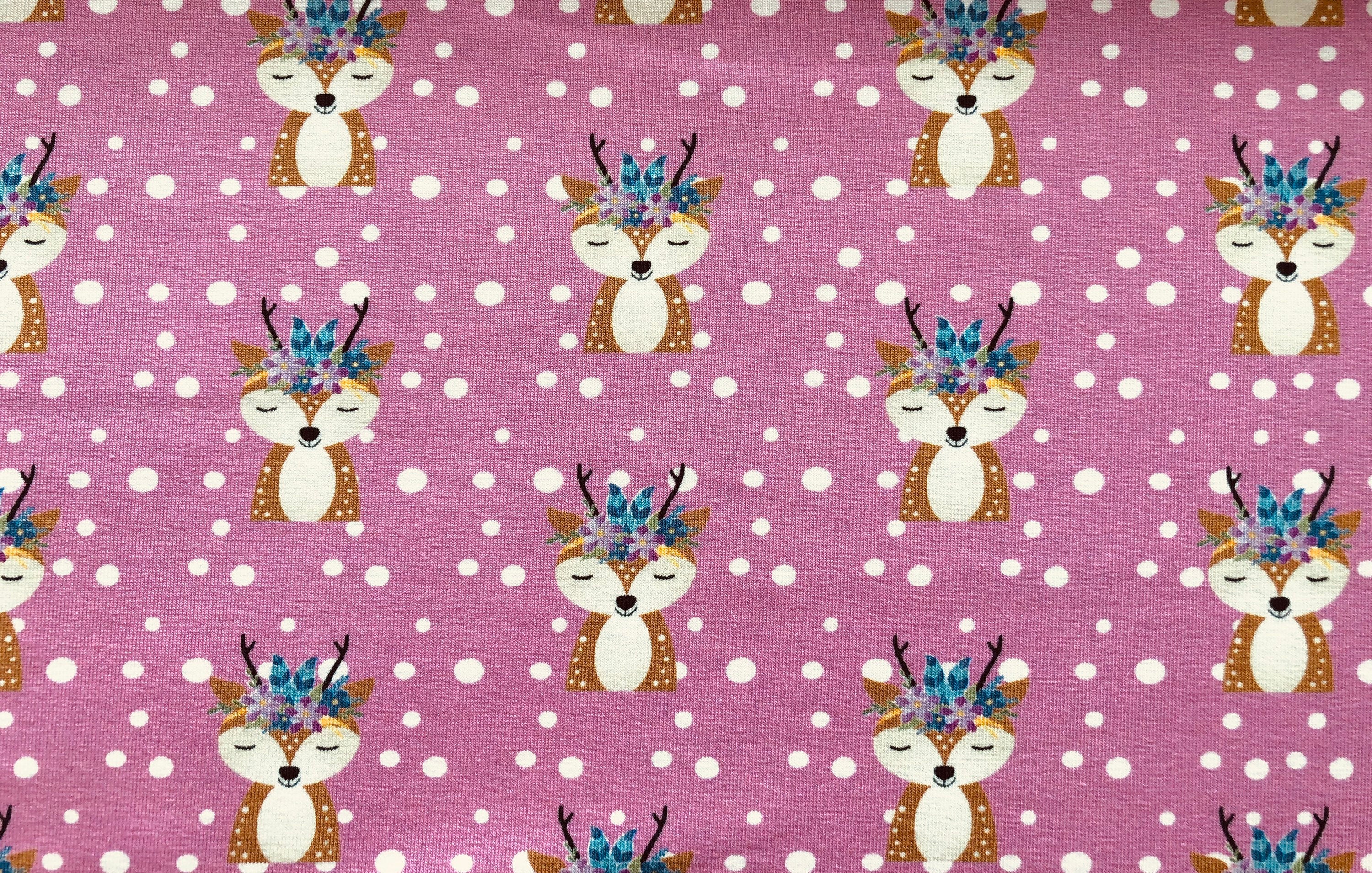 HILCO Jersey Forest Friends Boho Rehe rosa Jerseystoff Baumwolljersey für Kinderbekleidung