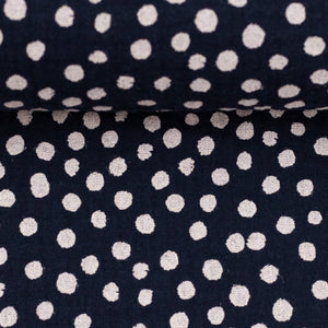 Jeron, Musselin, Double Gauze Dots, 500313, Tupfen, weiß/dunkelblau