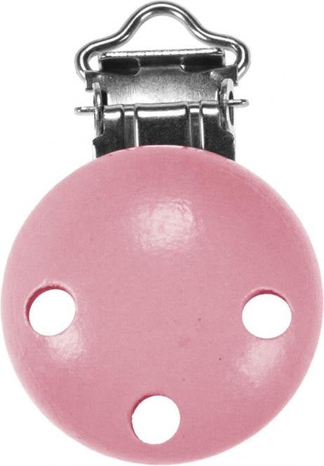 Schnullerketten Clip mit Löchern, aus Holz, Rosa