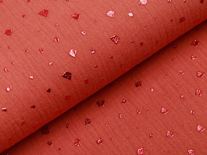Musselin, Double Gauze, Glitzer Folien Druck, Stones, rostrot