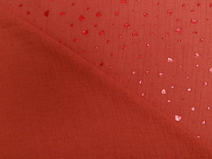 Musselin, Double Gauze, Glitzer Folien Druck, Stones, rostrot